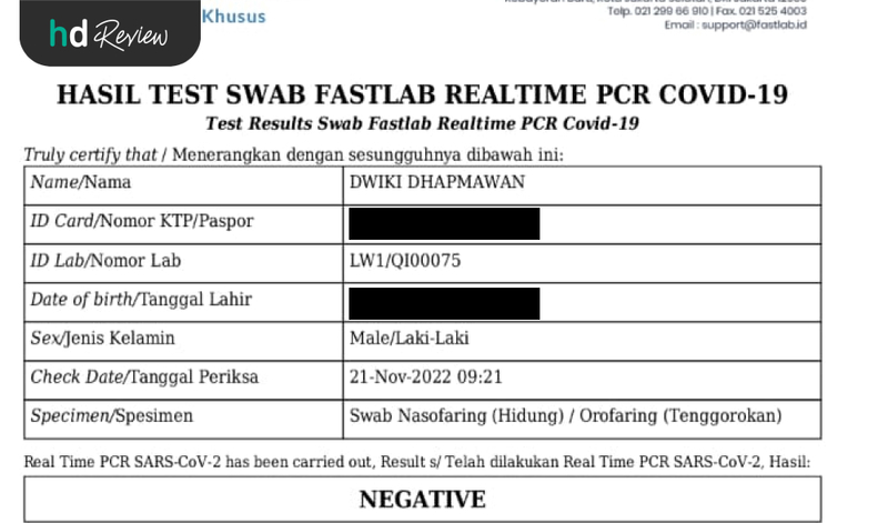 Hasil Swab PCR di FASTLab