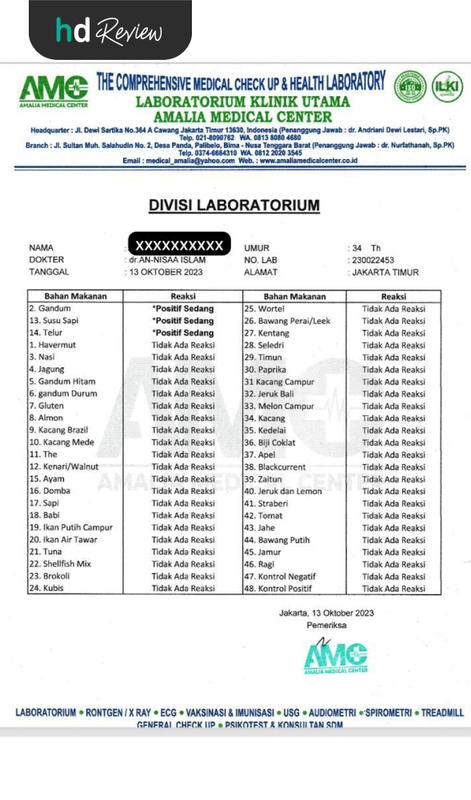 Review Tes Alergi 46 Jenis di Amalia Medical Center, Ternyata Ini Penyebab Nyeri Sendi setelah ANA Test Negatif, pemeriksaan alergi, panel food test, food sensitivity screening